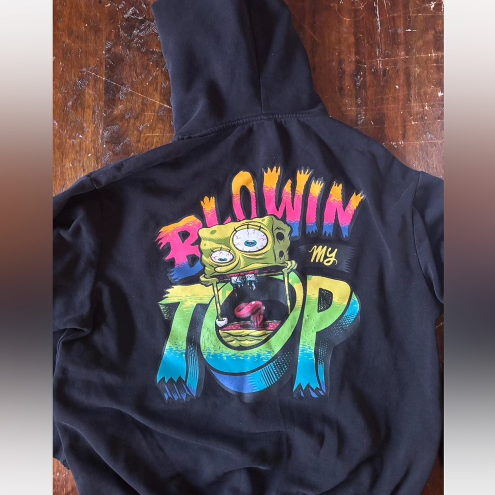 H&M Graphic SpongeBob SquarePants Men’s Black Casual Pullover Hoodie Size Small